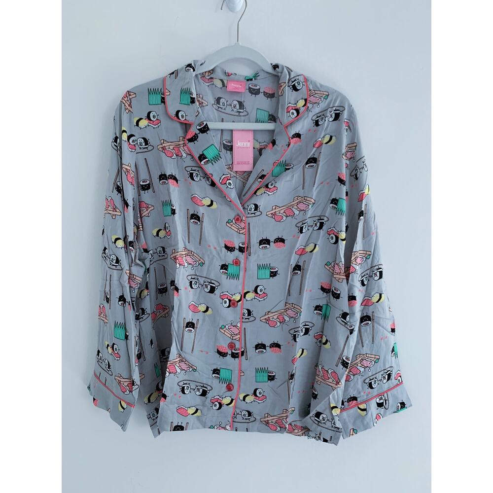 New Jenni Intimates Sushi Graphic Pajama Button Down Top